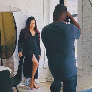 Black mesh button down